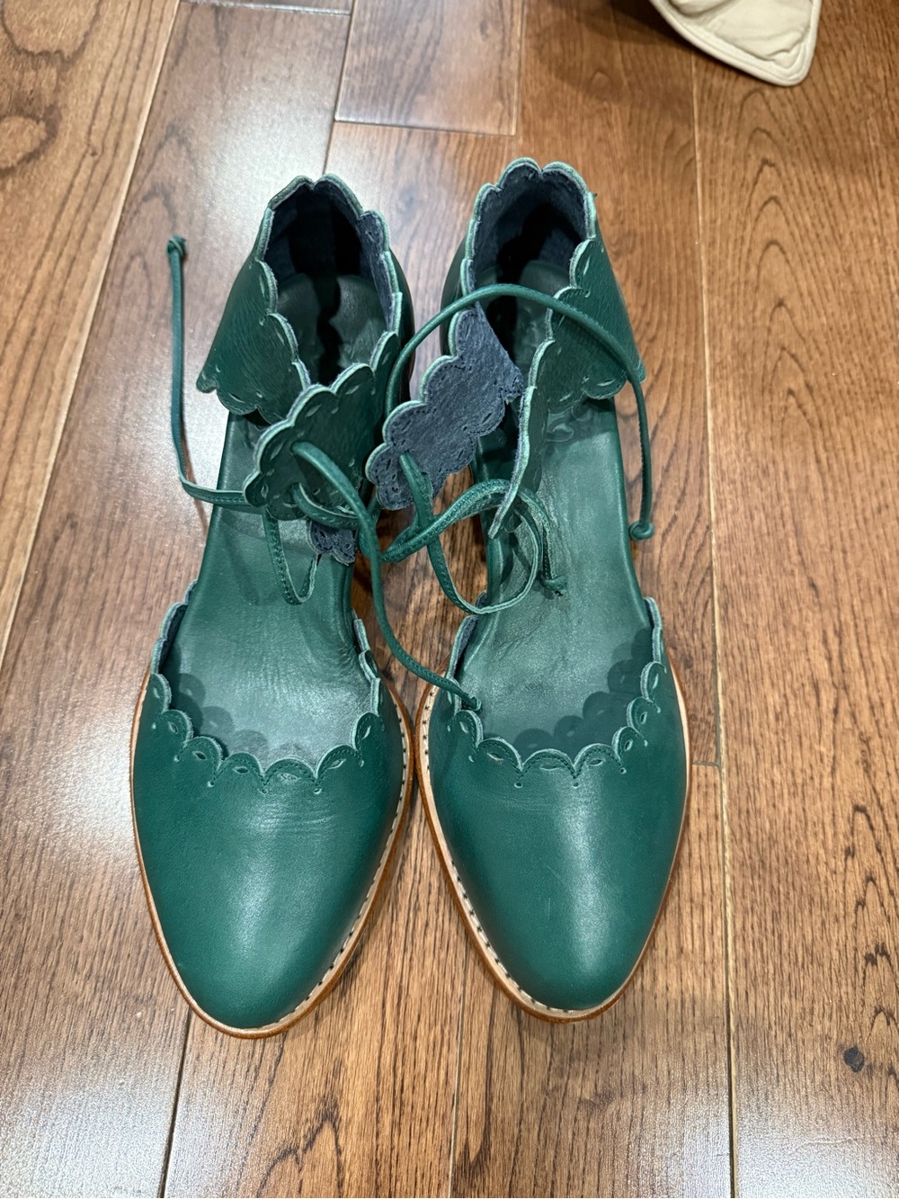 Dance Queen Leather Heels in Green - Women's Scalloped Lace-Up low block heel - Picture 5 of 5